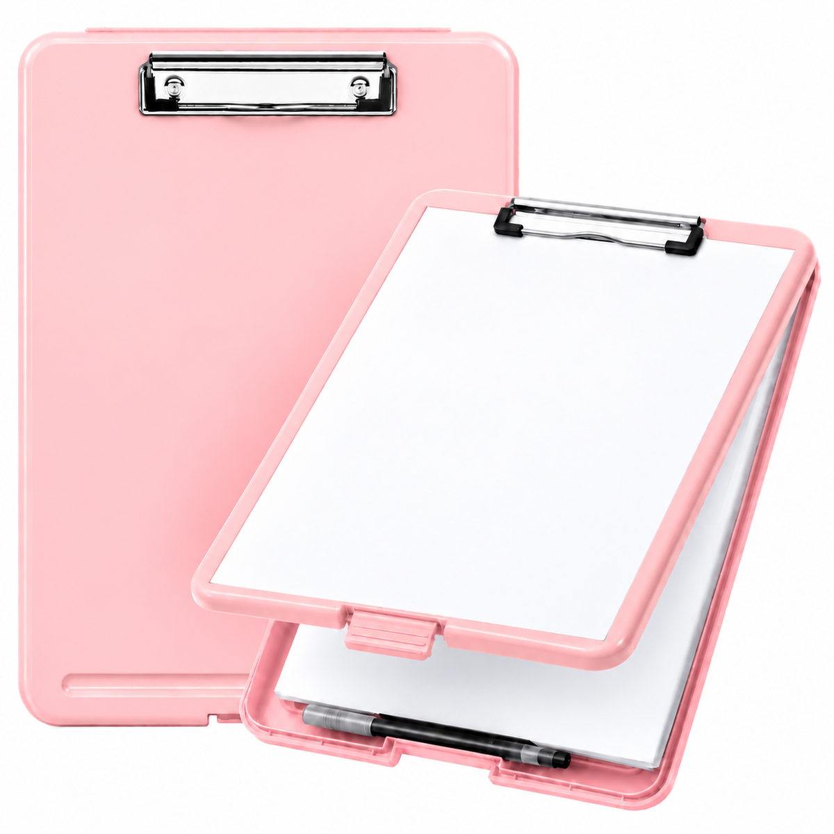 Pack of 5 A4 Pastel Pink Plastic Clipboard Box File - Storage Filing Case