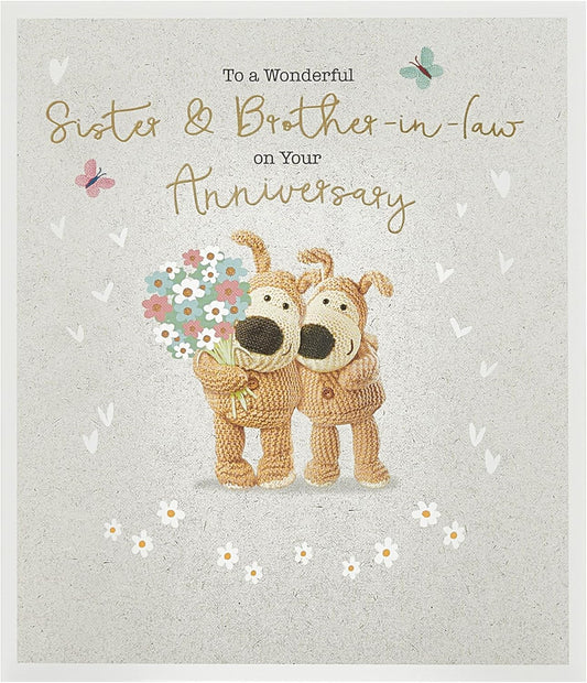 Boofles with Bouquet Sister & Brother In Law Anniversary Card