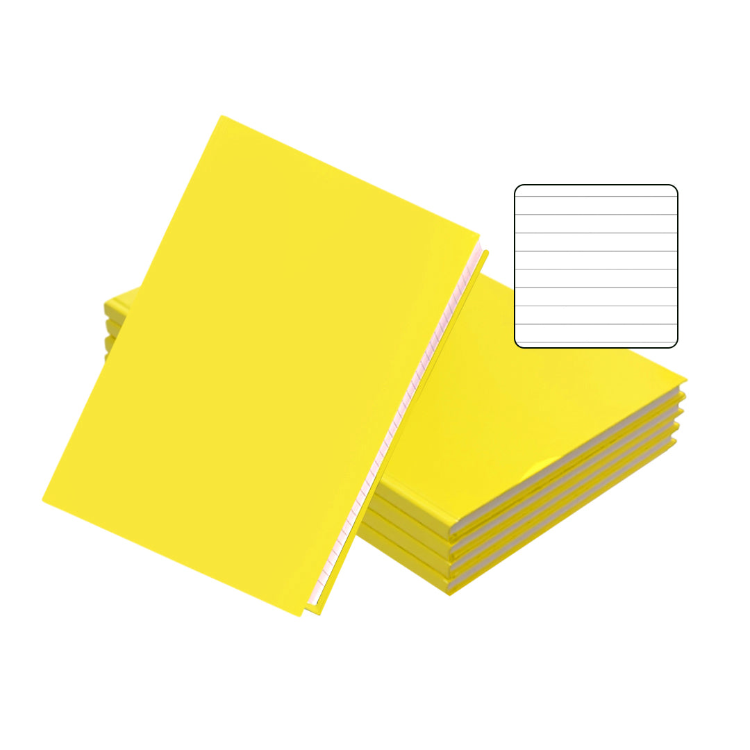 Pack of 5 A4 160 Pages 8mm Ruled Yellow Casebound Notebooks
