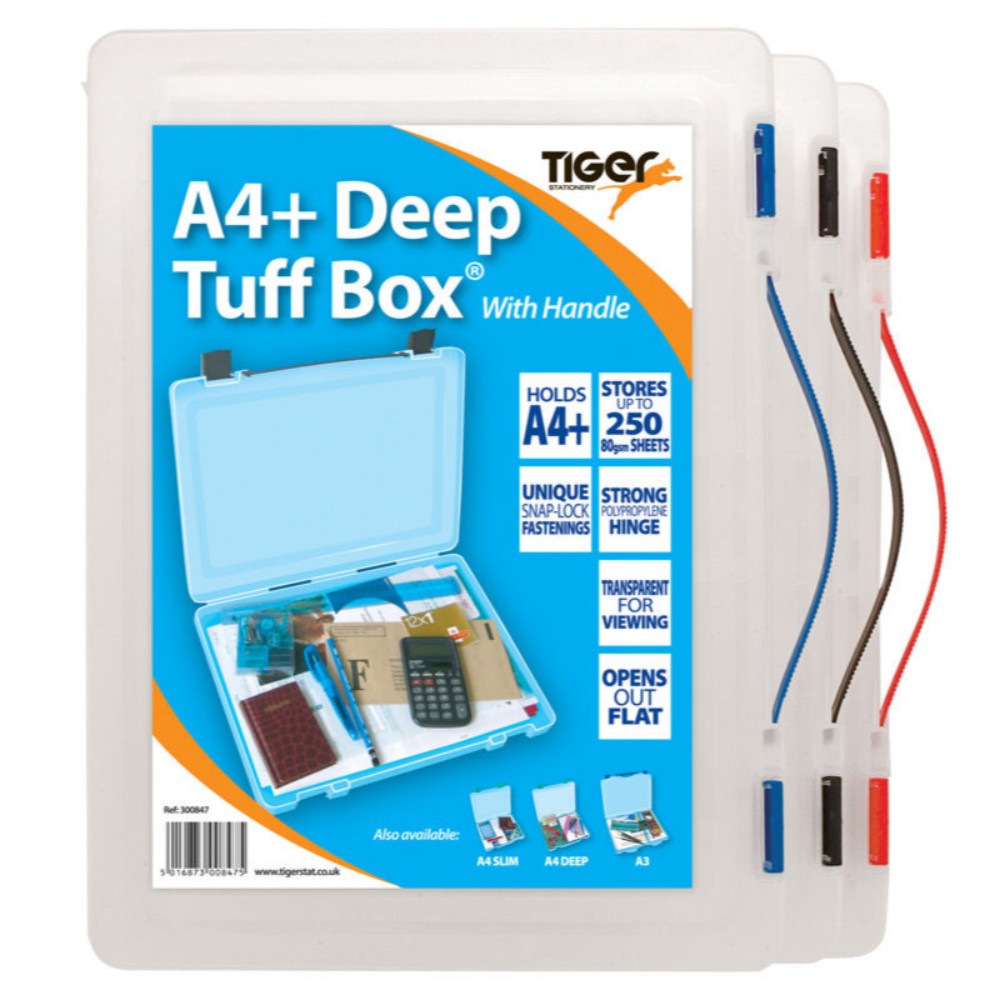 Foolscap/A4+ Tuff Box with Handle - Assorted Coloured Handle