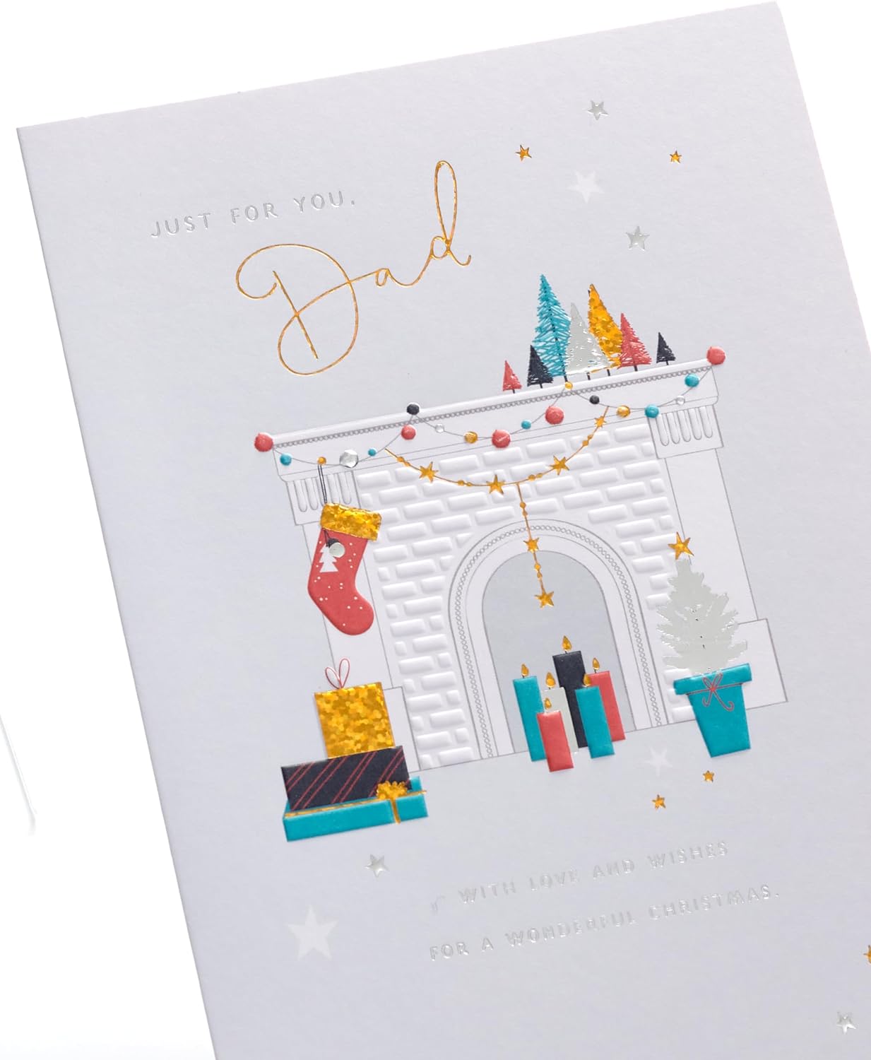 Dad Christmas Card Decorated Fireplace Design 