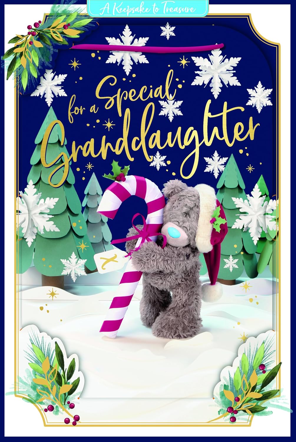 Bear With Candy Cane Special Granddaughter 3D Christmas Keepsake Card