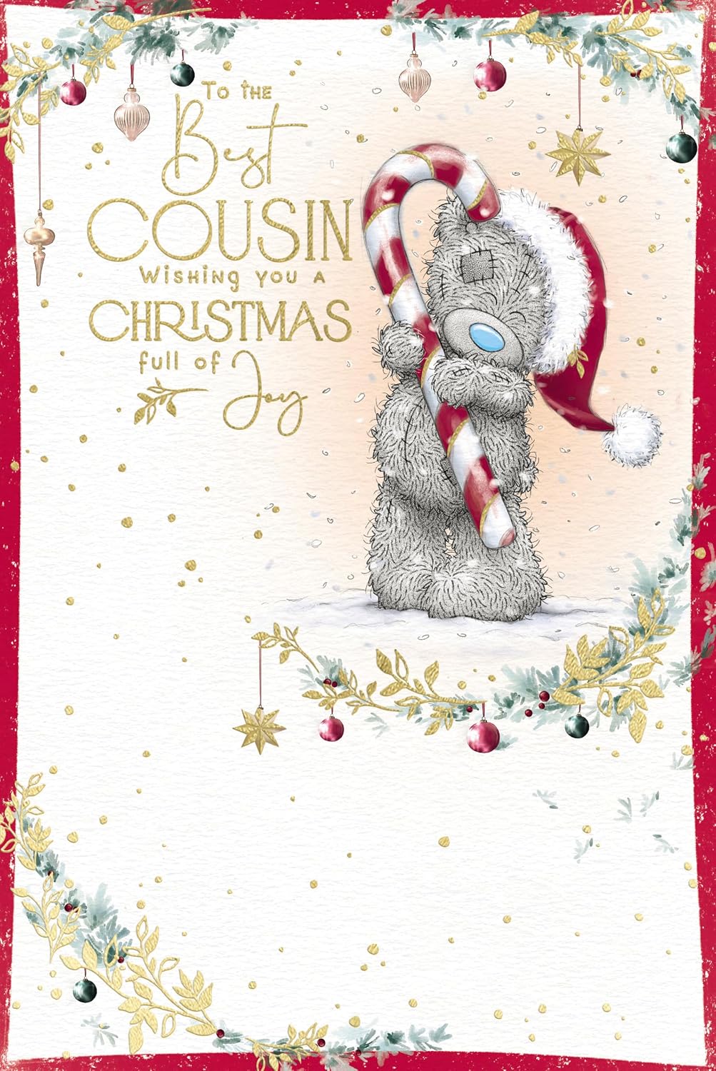 Bear Holding a Candy Cane Cousin Christmas Card