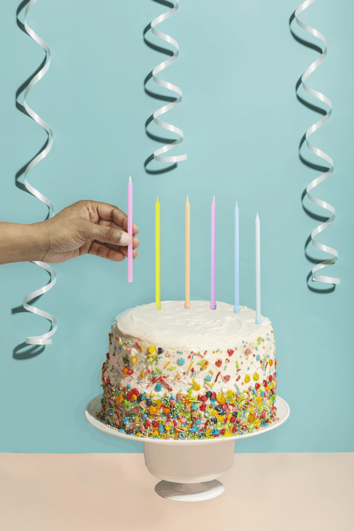 Pack of 12 Pastel Party Tall Candles with Holders (12.5cm)