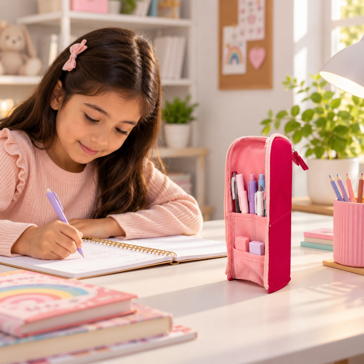 Pink Standing Zip Pencil Case 19.5 x 5 x 9cm