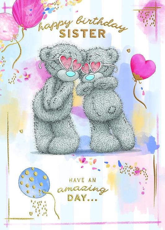 Bears With Heart Glasses Sister Birthday Card