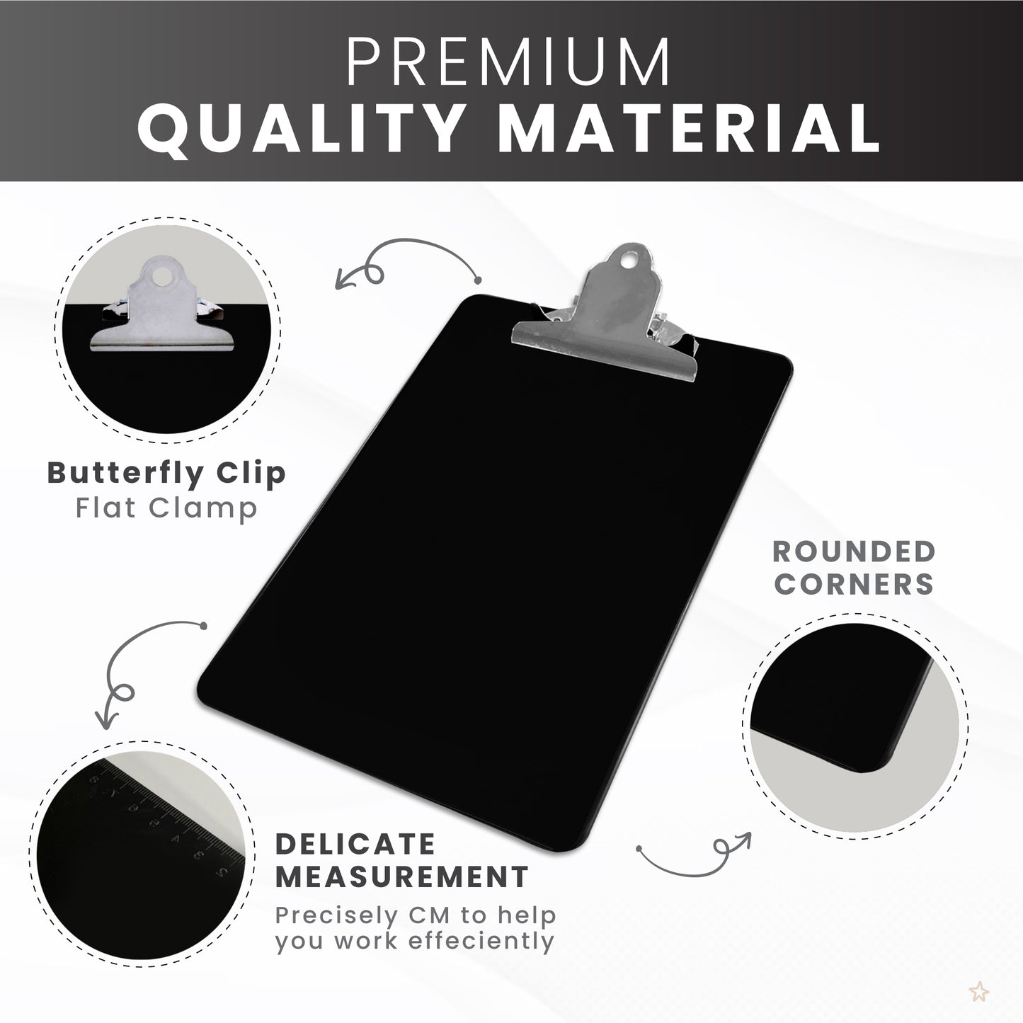 Pack of 12 Black A5 Clipboards with Butterfly Clip with Ruled Side - Clip Board