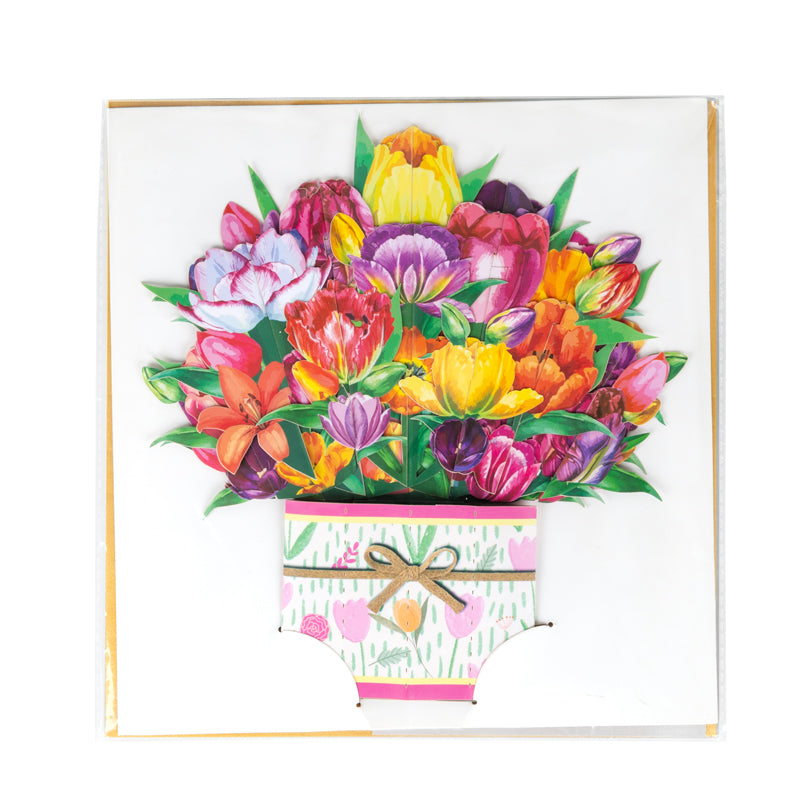 A Burst of Spring Tulip Bouquet 3D Pop Up Greeting Card