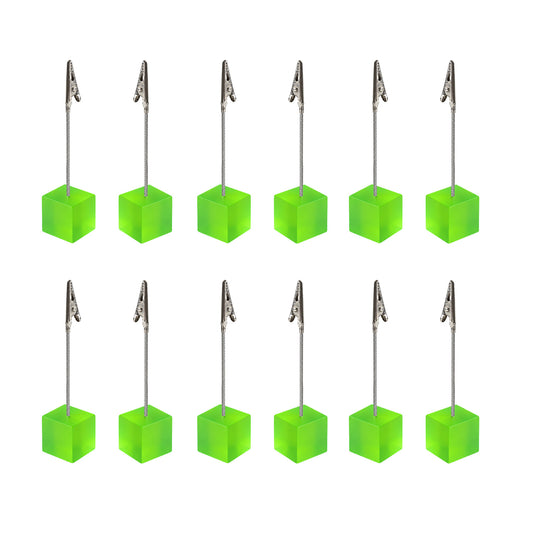 Pack of 12 Photo Holder Clips with Square Green Coloured Resin Base