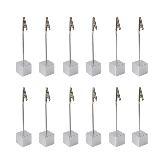 Pack of 12 Photo Holder Clips with Square Silver Coloured Resin Base