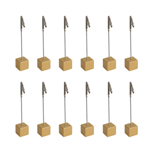 Pack of 12 Photo Holder Clips with Square Gold Coloured Resin Base