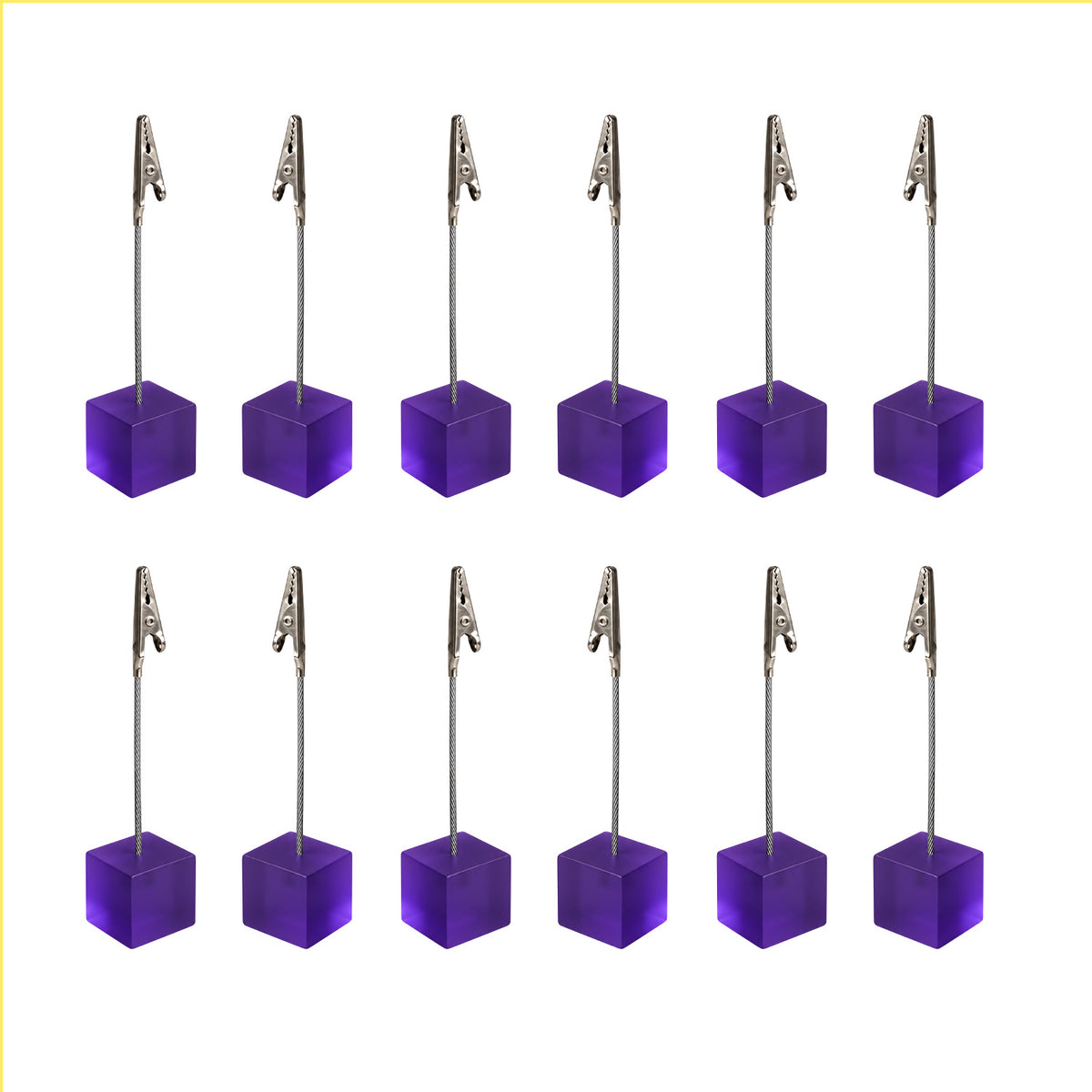 Pack of 12 Photo Holder Clips with Square Purple Coloured Resin Base
