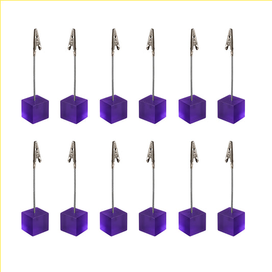 Pack of 12 Photo Holder Clips with Square Purple Coloured Resin Base