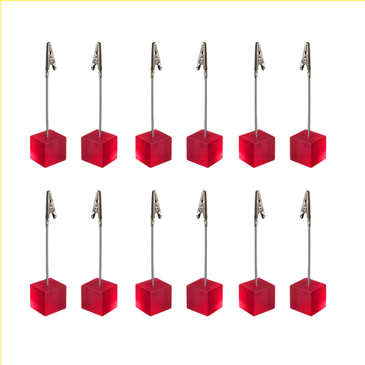 Pack of 12 Photo Holder Clips with Square Pink Coloured Resin Base