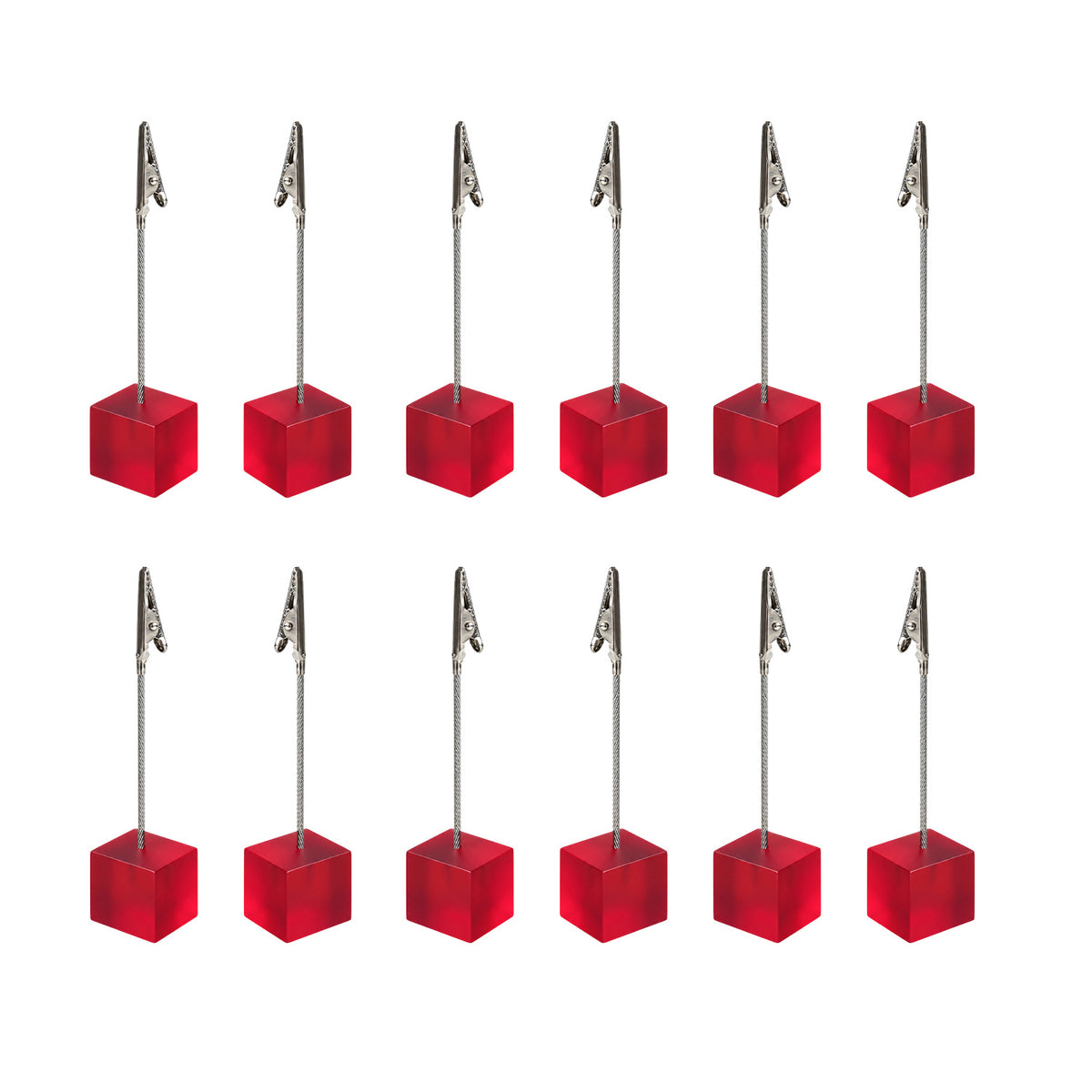Pack of 12 Photo Holder Clips with Square Red Coloured Resin Base