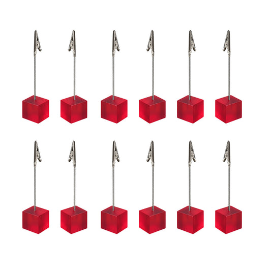 Pack of 12 Photo Holder Clips with Square Red Coloured Resin Base