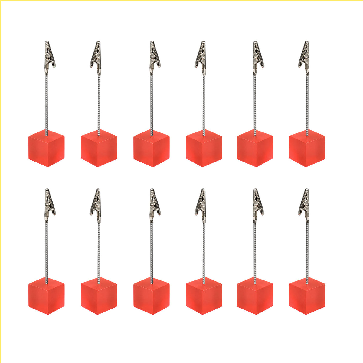 Pack of 12 Photo Holder Clips with Square Orange Coloured Resin Base