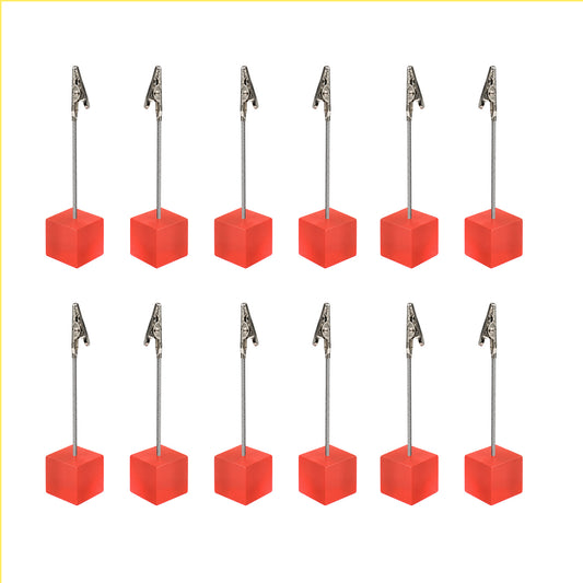 Pack of 12 Photo Holder Clips with Square Light Red Coloured Resin Base