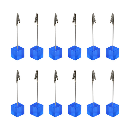 Pack of 12 Photo Holder Clips with Square Blue Coloured Resin Base