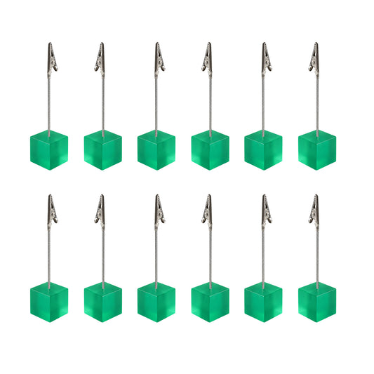 Pack of 12 Photo Holder Clips with Square Cyan Green Coloured Resin Base