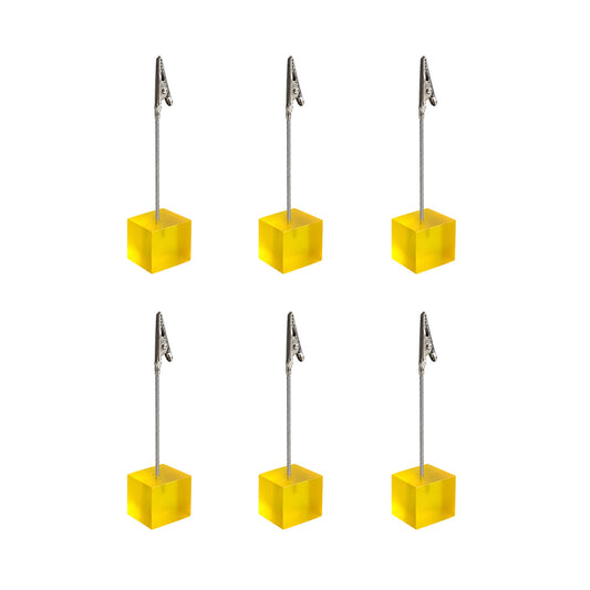Pack of 6 Photo Holder Clips with Square Yellow Coloured Resin Base