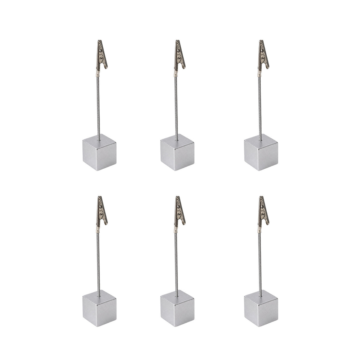 Pack of 6 Photo Holder Clips with Square Silver Coloured Resin Base