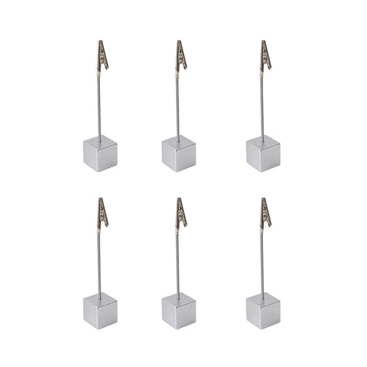 Pack of 6 Photo Holder Clips with Square Silver Coloured Resin Base