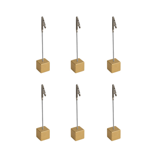 Pack of 6 Photo Holder Clips with Square Gold Coloured Resin Base