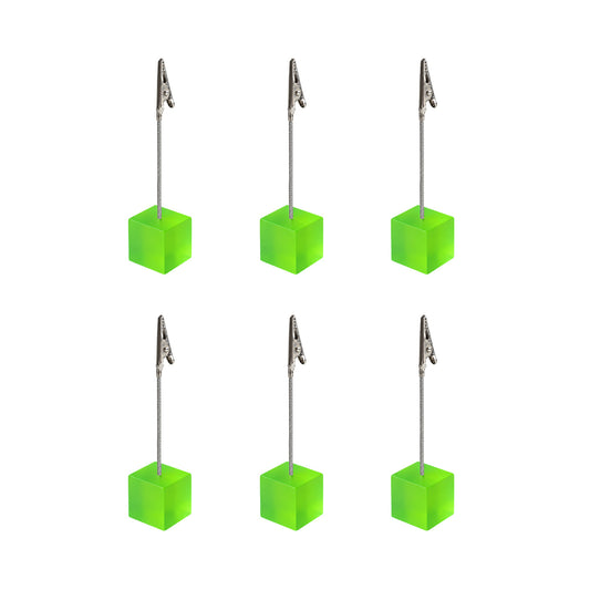 Pack of 6 Photo Holder Clips with Square Green Coloured Resin Base