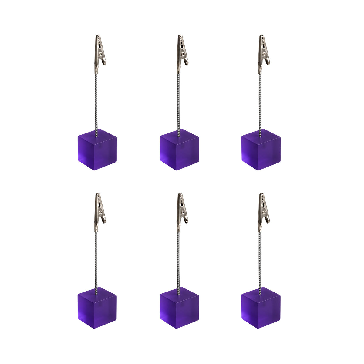 Pack of 6 Photo Holder Clips with Square Purple Coloured Resin Base