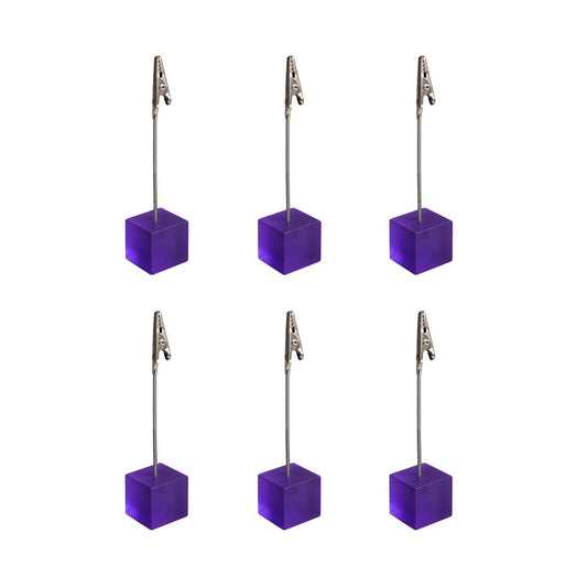 Pack of 6 Photo Holder Clips with Square Purple Coloured Resin Base
