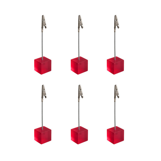 Pack of 6 Photo Holder Clips with Square Pink Coloured Resin Base