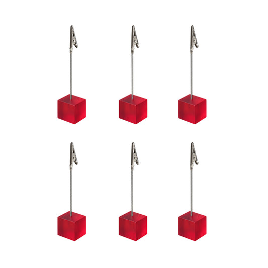 Pack of 6 Photo Holder Clips with Square Red Coloured Resin Base