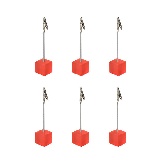 Pack of 6 Photo Holder Clips with Square Light Red Coloured Resin Base