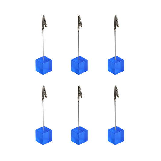 Pack of 6 Photo Holder Clips with Square Blue Coloured Resin Base