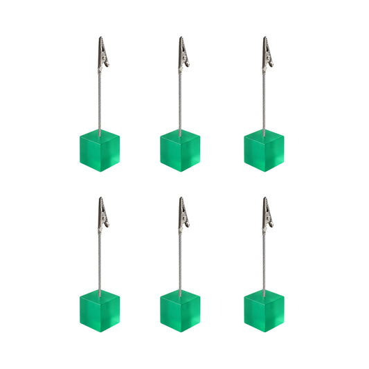 Pack of 6 Photo Holder Clips with Square Cyan Green Coloured Resin Base