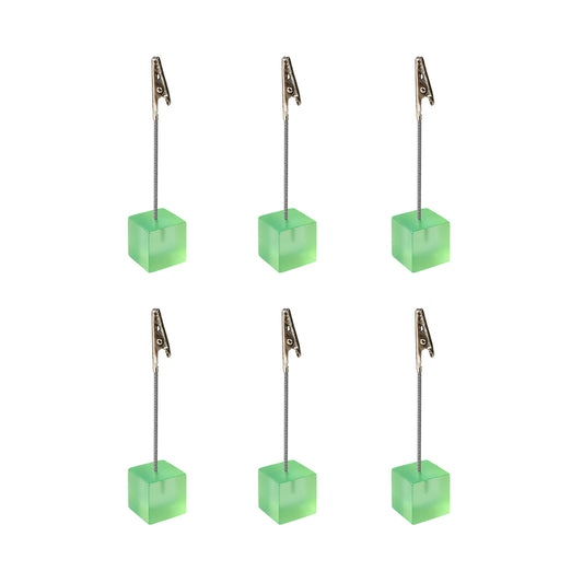 Pack of 6 Photo Holder Clips with Square Light Green Coloured Resin Base