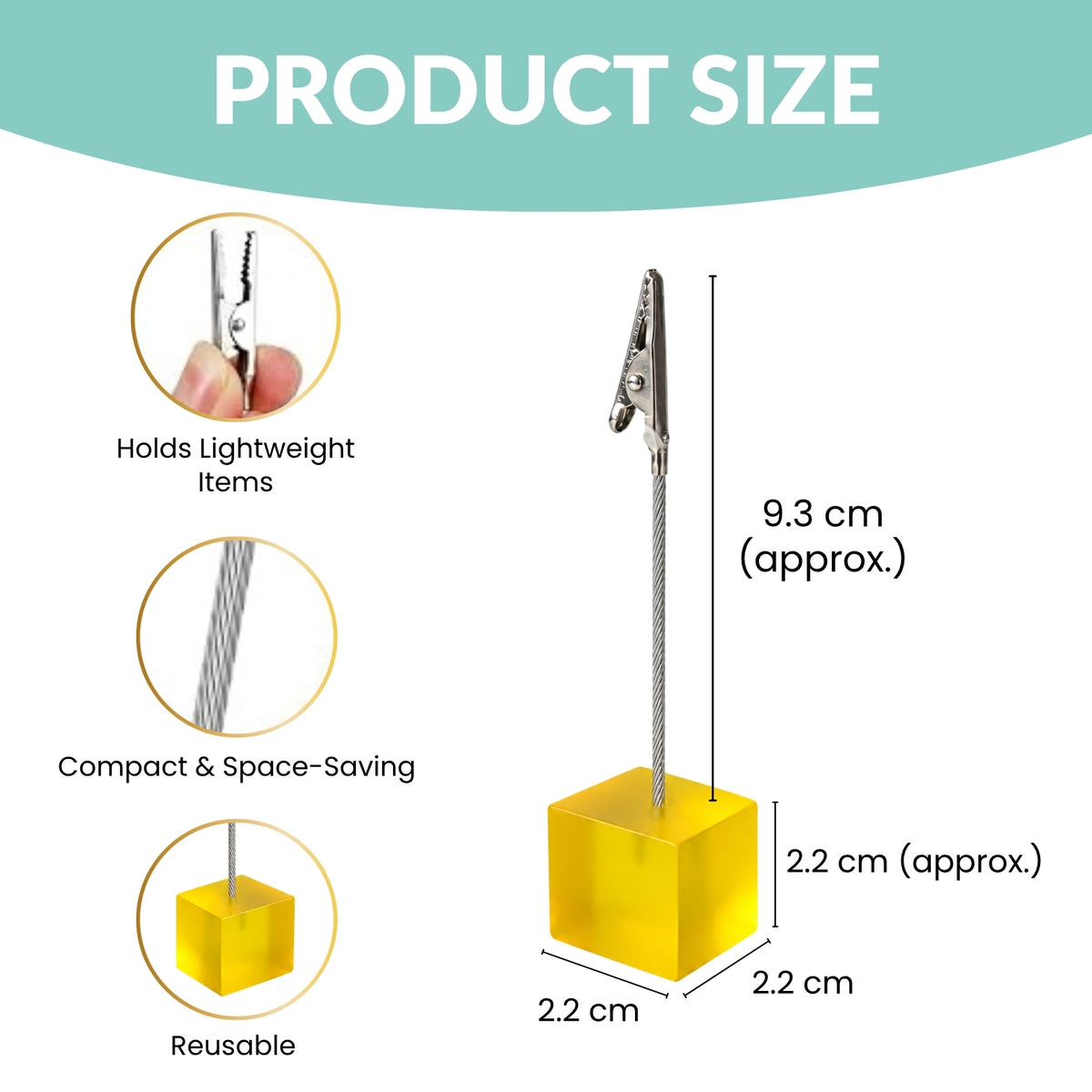 Photo Holder Clip with Square Cyan Blue Coloured Resin Base