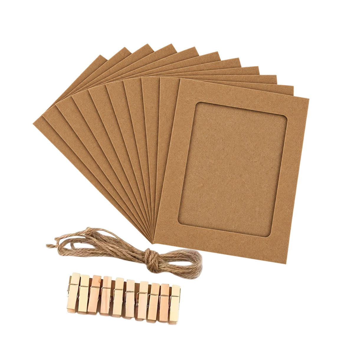 12 x Kraft Photo Frame Banner Set with Wooden Pegs and Hemp Twine