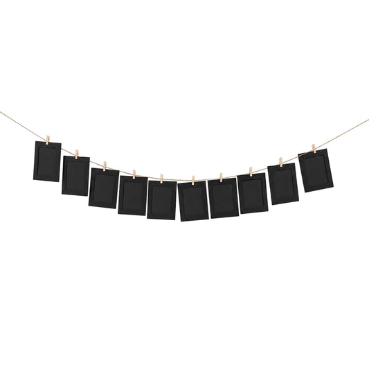 Black Photo Frame Banner Set with Wooden Pegs and Hemp Twine