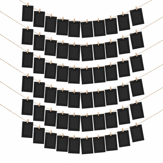 6 x Black Photo Frame Banner Set with Wooden Pegs and Hemp Twine
