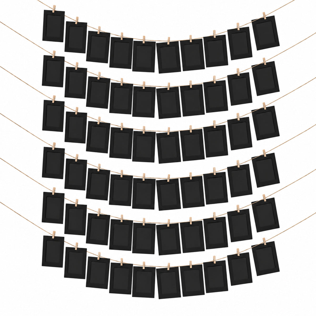 12 x Black Photo Frame Banner Set with Wooden Pegs and Hemp Twine