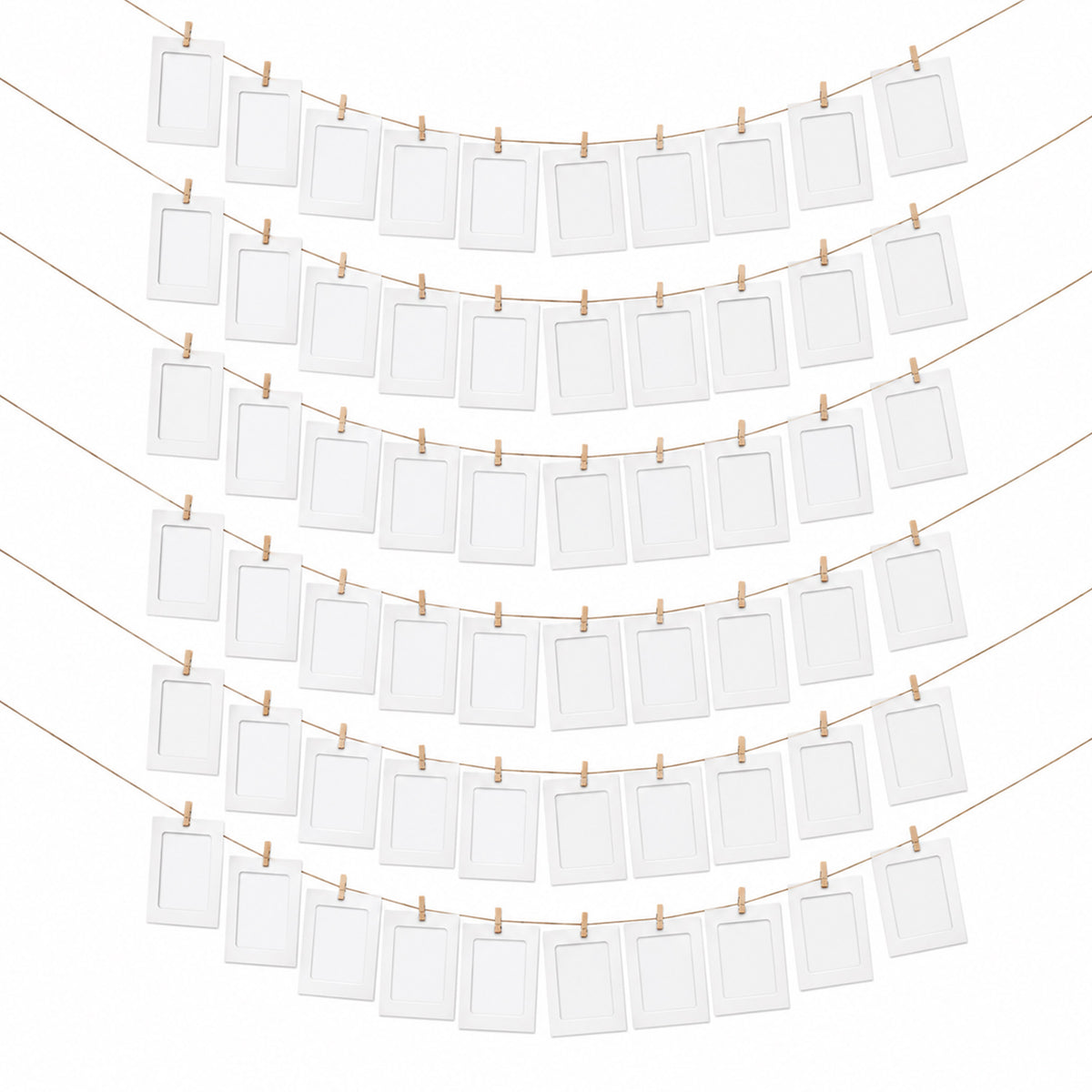 12 x White Photo Frame Banner Set with Wooden Pegs and Hemp Twine
