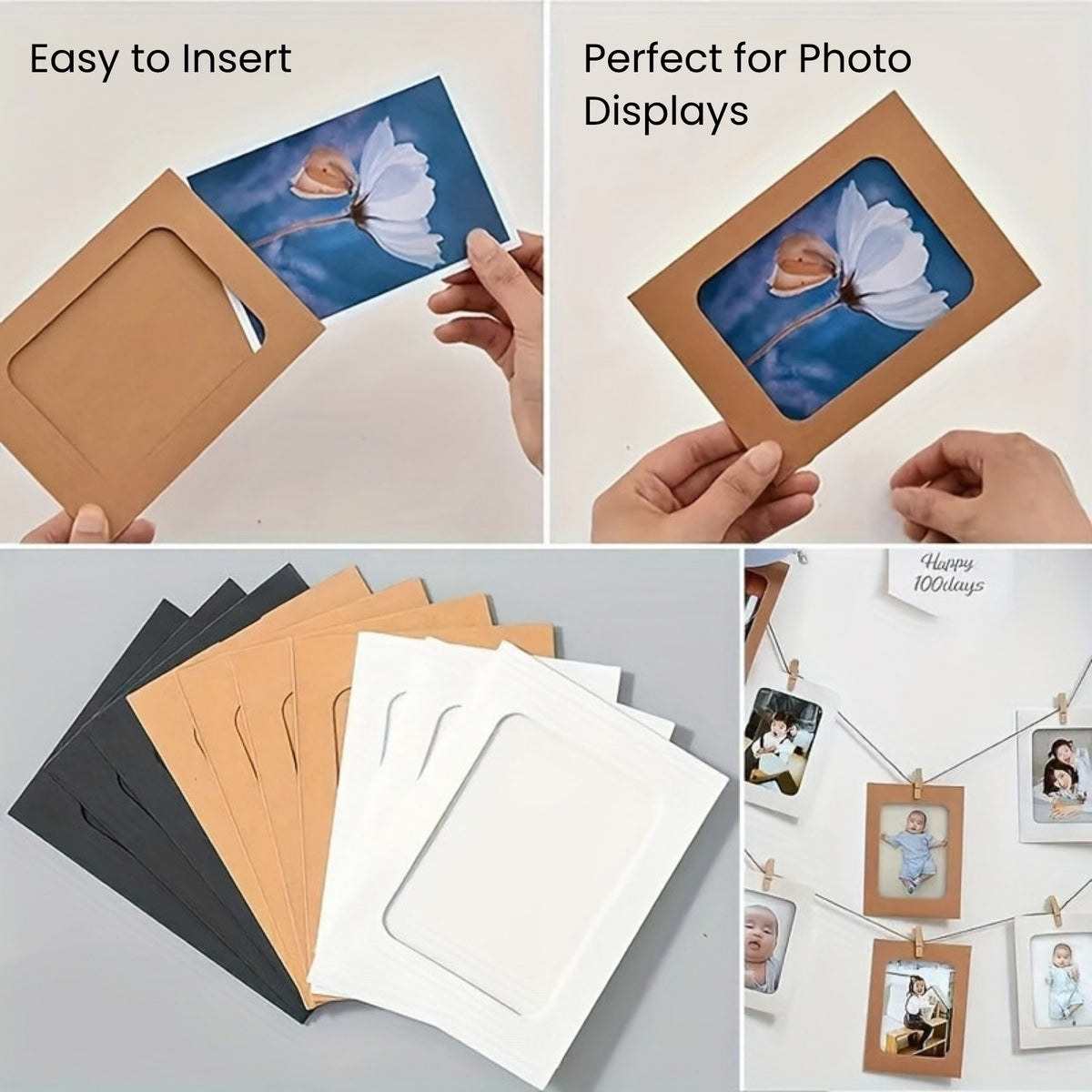 Black & White Photo Frame Banner Set with Wooden Pegs and Hemp Twine