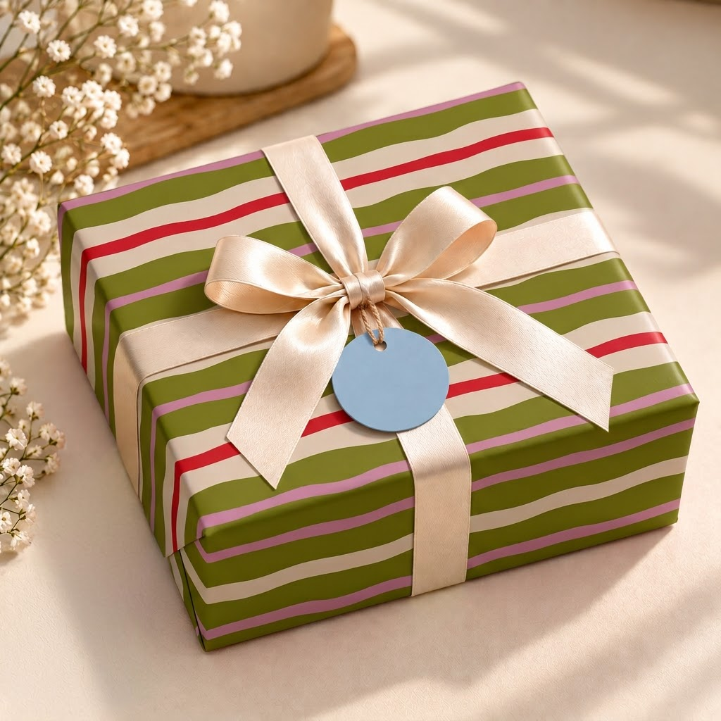 Pack of 2 Playful Stripes Design 50 x 70 cm Gift Wrap Sheets with 2 Tags - Christmas Birthdays Kids Party Holiday Gifting