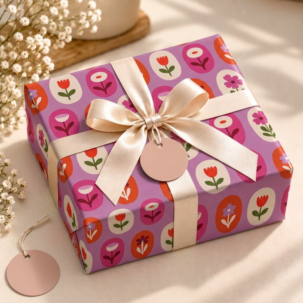 Pack of 2 Spring Tulips Design 50 x 70 cm Gift Wrap Sheets with 2 Tags - Valentine’s Mother's Day Birthdays Everyday Celebrations