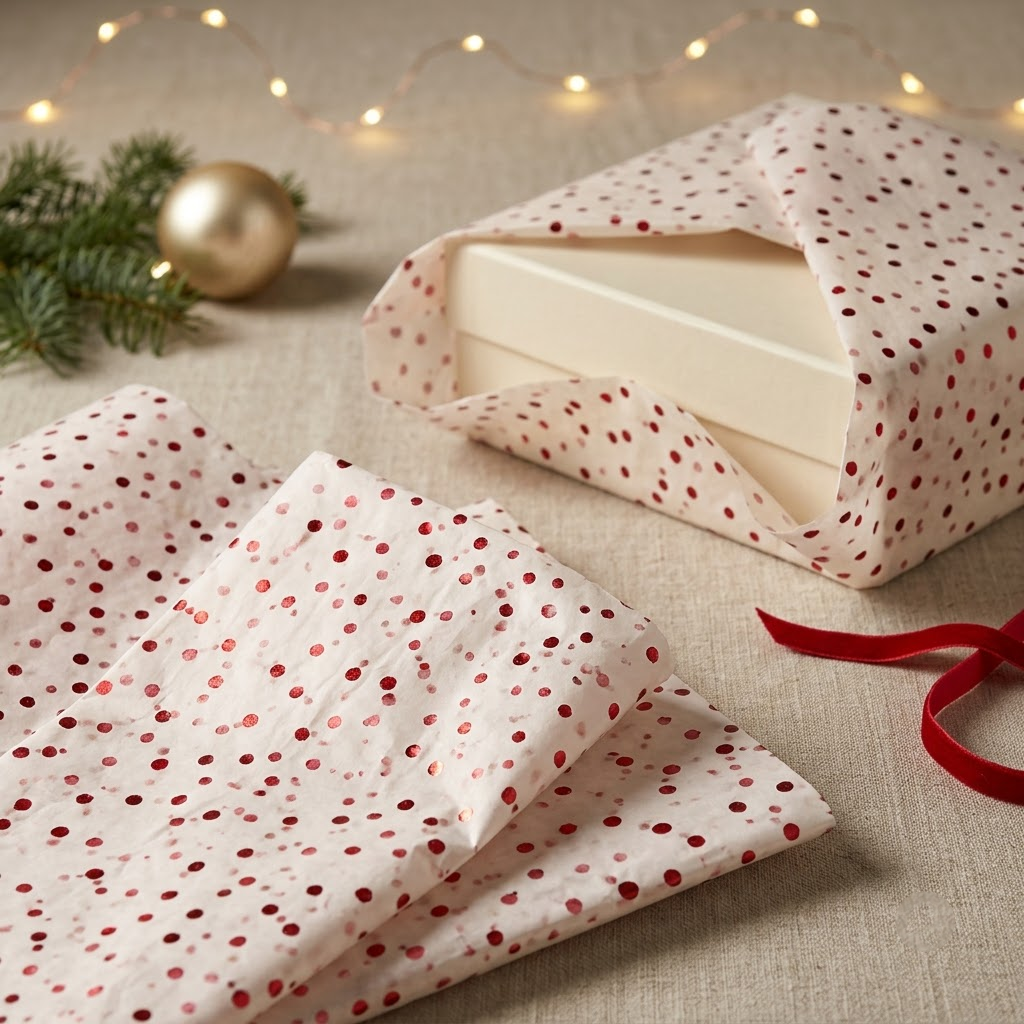 Pack of 5 Confetti Dots Design 50 x 70 cm Luxury Red Foil Tissue Sheets - Christmas, Birthday, Valentine