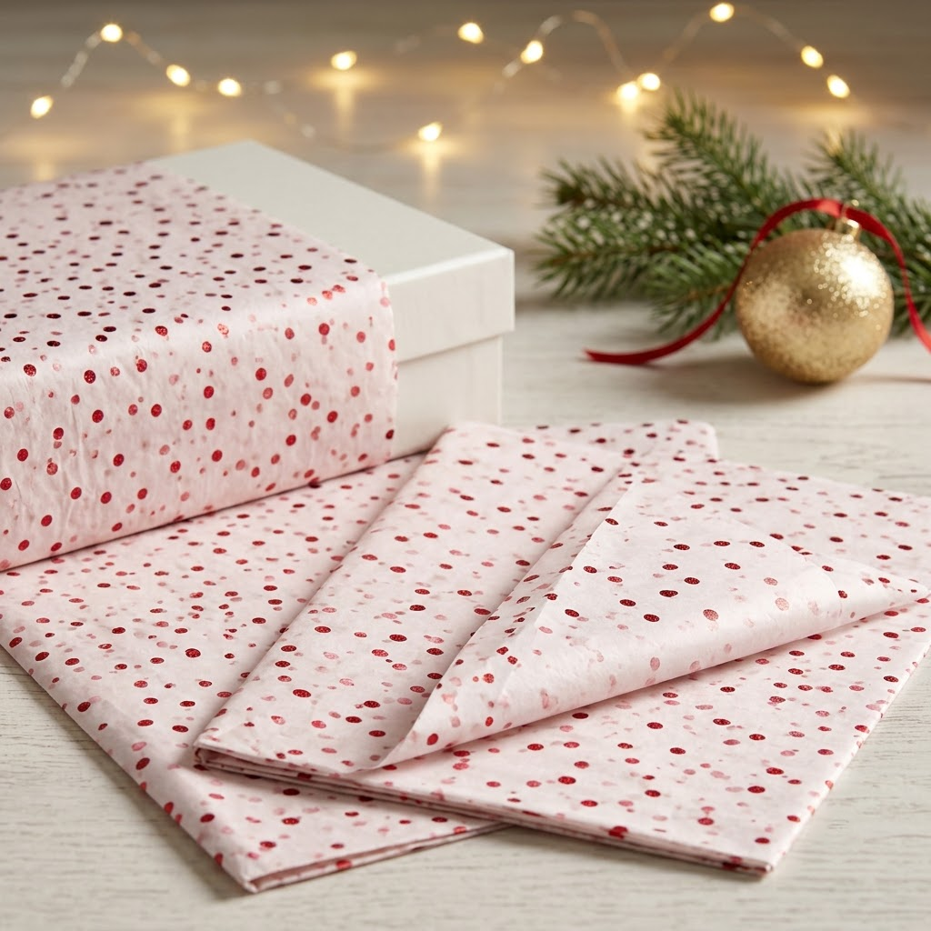 Pack of 5 Confetti Dots Design 50 x 70 cm Luxury Red Foil Tissue Sheets - Christmas, Birthday, Valentine