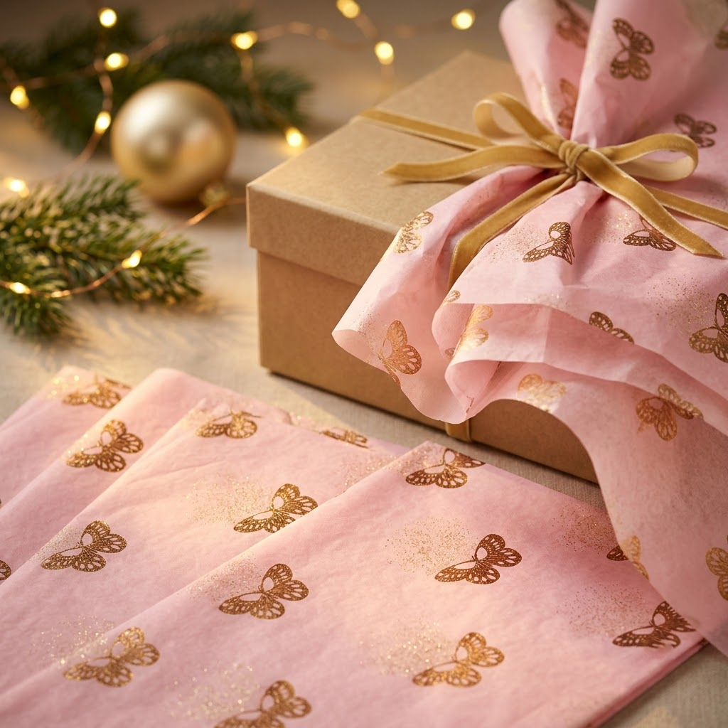 Pack of 5 Fluttering Butterflies Design 50 x 70 cm Luxury Gold Foil Tissue Sheets - Summer, Holiday, Spring