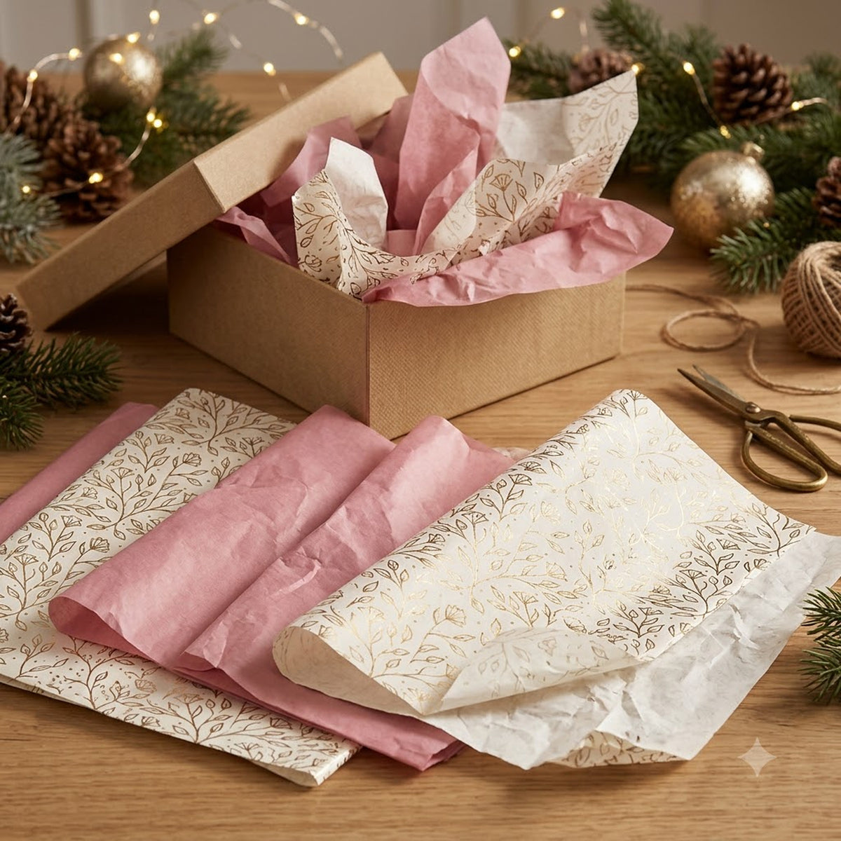 Pack of 8 Garden Breeze Luxury Foil Design & Plain Pink 50 x 70 cm Tissue Sheets - Birthday Summer Everyday Celebrations